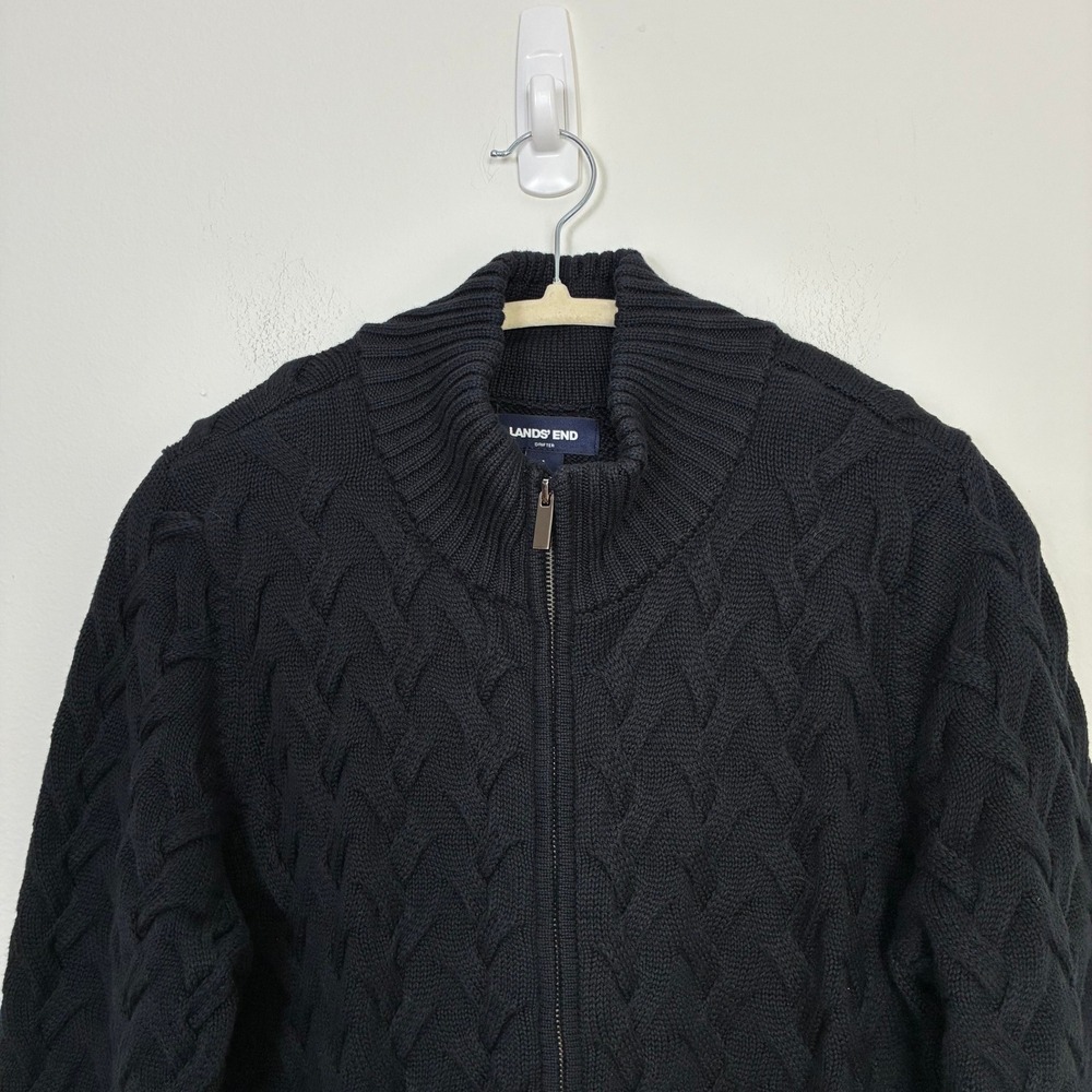 Lands' End Drifter Cable Knit Full Zip Mock Neck Sweater Men's L Fisherman 90s - Picture 4 of 9